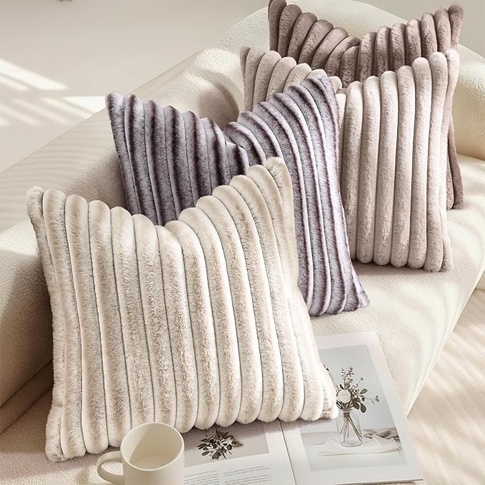 decorUhome Summer Cozy Faux Fur Throw Pillow Covers 12x20 Set of 2 Decorative - Image 4