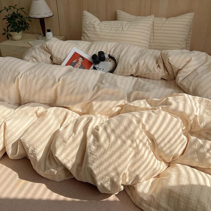 mixinni Retro Striped Duvet Cover Set Queen Size - Image 3