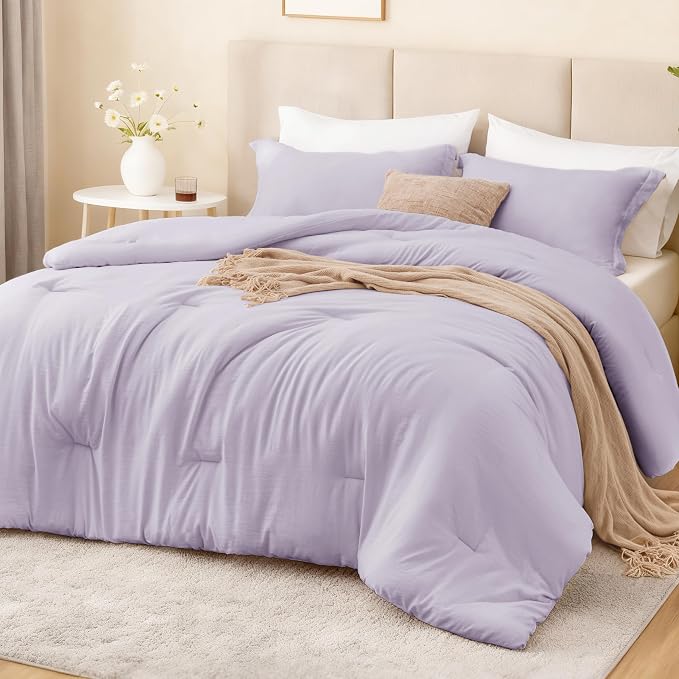 Love's cabin Lavender King Size Comforter Set, 3-Piece Prewashed Bed Set by Lovescabin