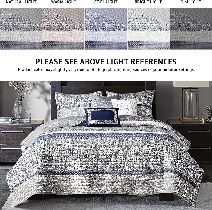 Madison Park Queen Quilt Set Lustrous Jacquard & Glitter Accent Coverlet Set - Image 2