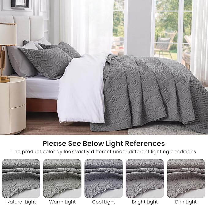 Love's cabin Twin Quilt Bedding Set Grey Bedspreads - Image 5