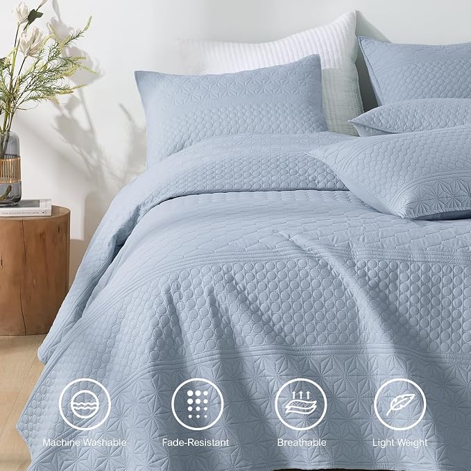 HORIMOTE HOME Light Blue Twin Size Quilt Set - Image 2