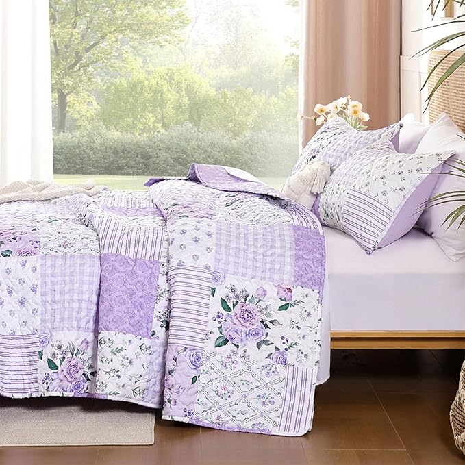YIKUSH Quilt Sets King Size Floral Quilt Set 3 Pieces Bedding Set Bedspreads - Image 2