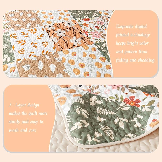 Whale Flotilla Patchwork Quilts Queen Size, Extra Soft Boho Floral Bedspreads - Image 5
