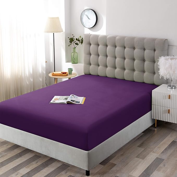 Sfoothome Fitted Bottom Sheet for Mattress, Single Full Size Purple Microfiber - Image 2