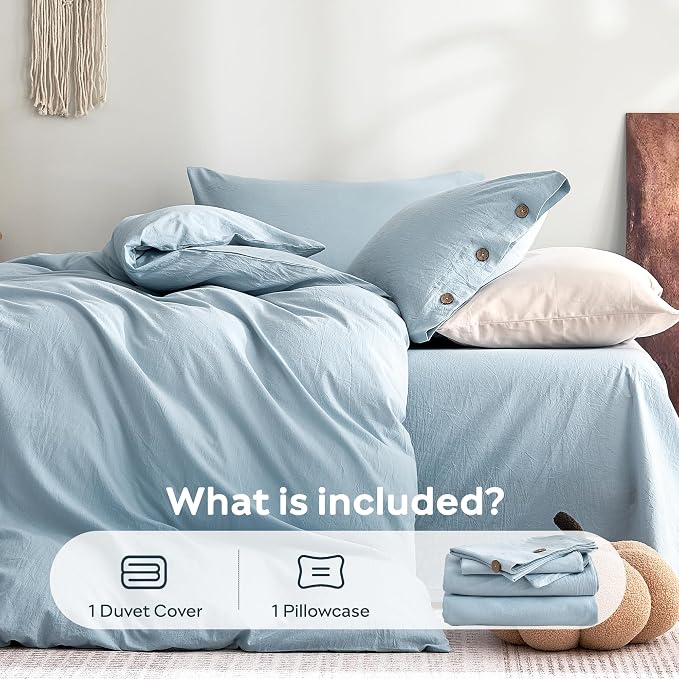 JELLYMONI 100% Washed Cotton Duvet Cover Twin – Soft, Breathable Linen-Look - Image 7