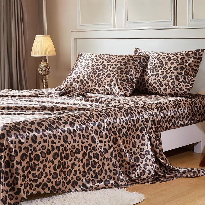 MR&HM Satin Bed Sheets with Elastic Corner Straps, California King Size Sheets by MRHM