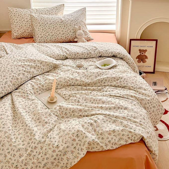mixinni Boho Floral Girls Duvet Cover Set Twin Size Soft Cotton Comforter Cover by mixinni
