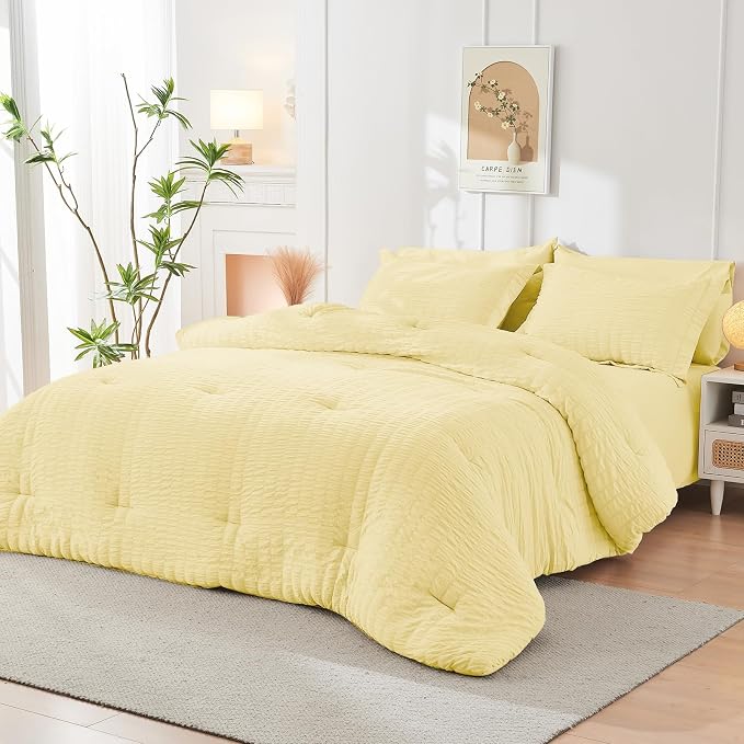 HYMOKEGE Yellow Twin XL Comforter Set Seersucker 5 Pieces, All Season Luxury - Image 8
