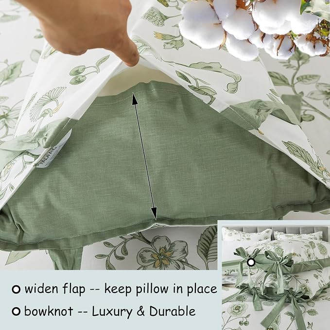 FADFAY Green Duvet Cover Set Full Floral Bedding 100% Cotton Shabby Vintage - Image 4