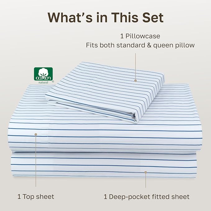California Design Den Printed Striped Sheets Twin Size Bed Set - Image 4