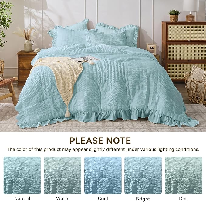 JOLLYVOGUE Blue Comforter Full Size, 3 Pieces Seersucker Lightweight Full Size - Image 8
