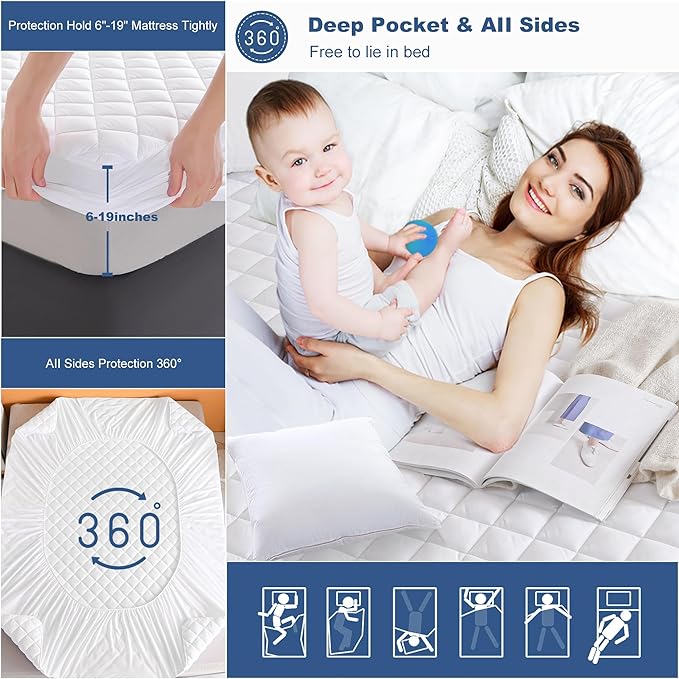 GRT Twin Waterproof Mattress Pad, 100% Waterproof Quilted Fitted Mattress - Image 5