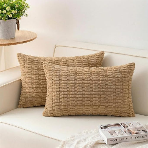 Aegero Pack of 2 Corduroy Decorative Throw Pillow Covers 12x20 Inch Soft by Unknown