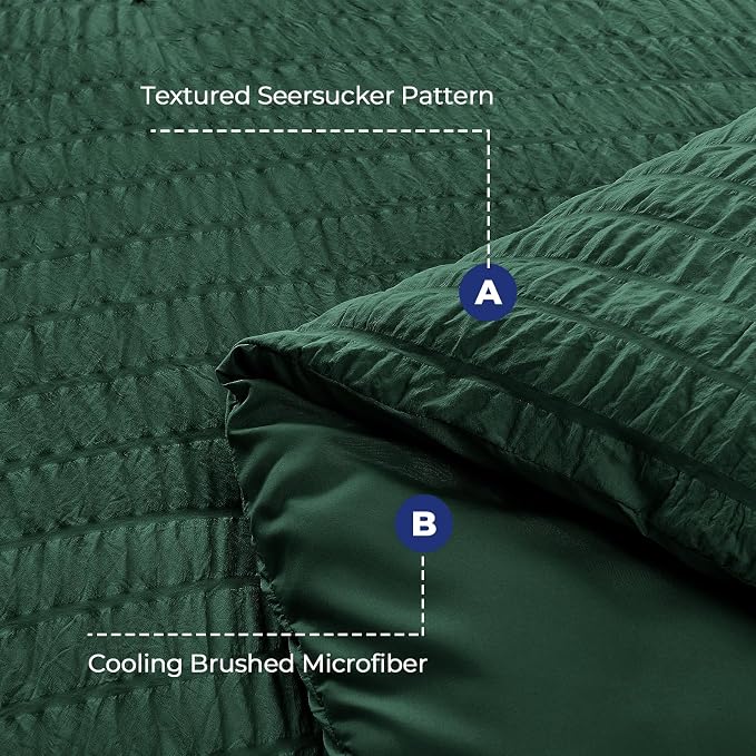 HYMOKEGE Emerald Green Twin XL Comforter Set Seersucker 5 Pieces, All Season - Image 4