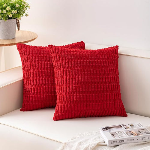 Aegero Pack of 2 Christmas Red Corduroy Decorative Throw Pillow Covers 18x18 by Unknown