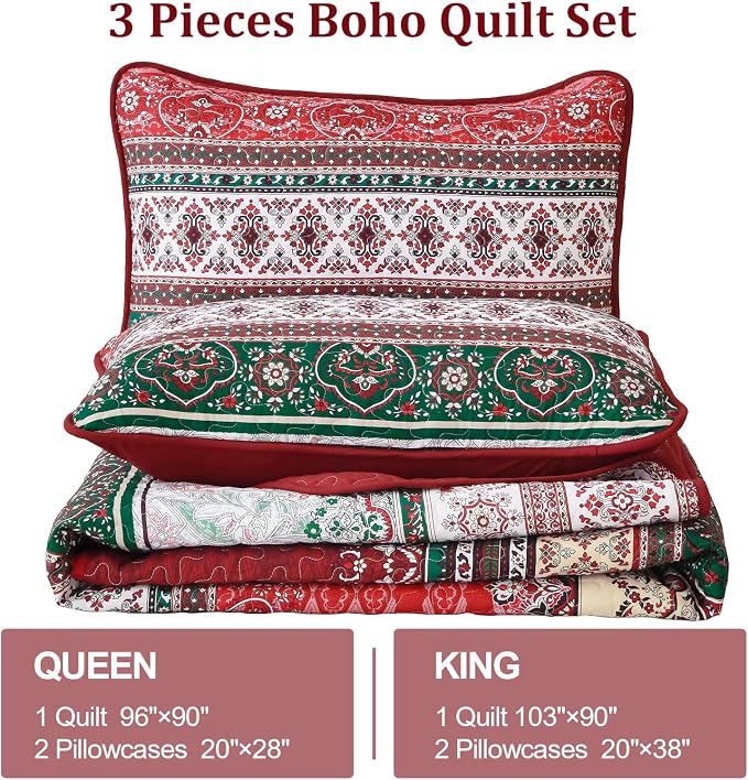 WONGS BEDDING Boho Queen Quilt Set, Lightweight Bed Decor Bedspread - Image 7