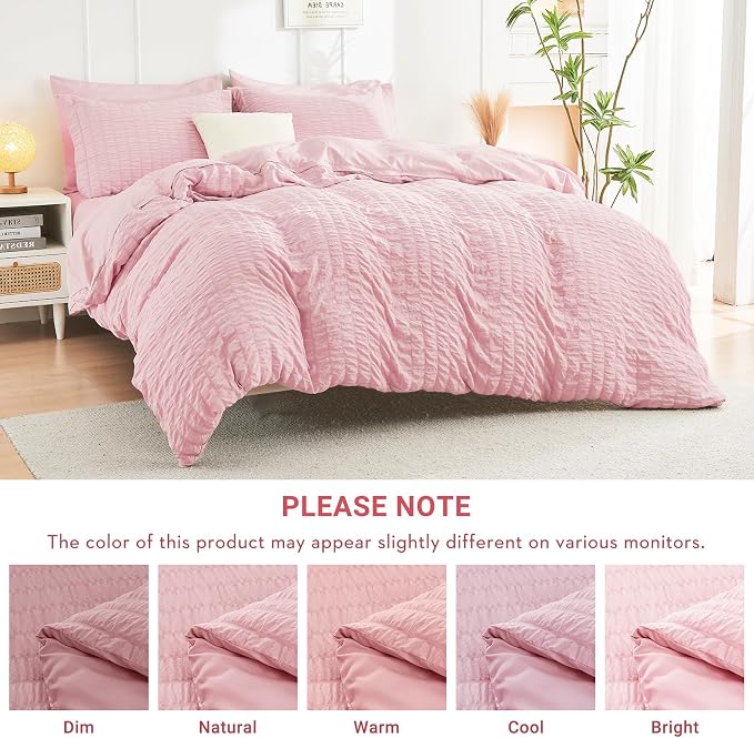 HYMOKEGE Pink Full Size Comforter Sets Seersucker 7 Pieces, All Season Luxury - Image 6