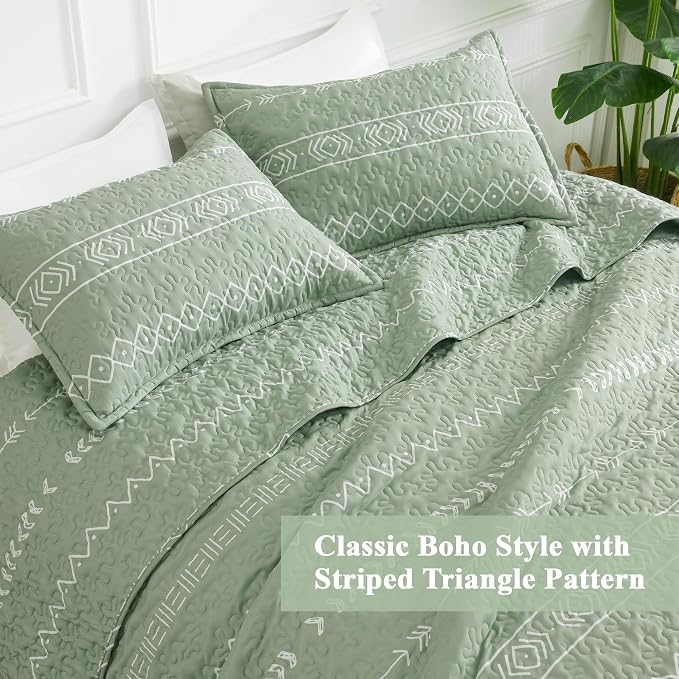 Andency Sage Green Quilts Queen Size, 3 Pieces Queen Quilt Bedding Set Boho - Image 4