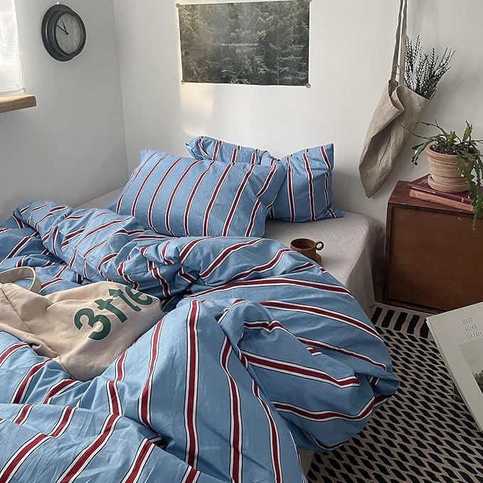 mixinni Vintage Striped Blue Duvet Cover King - Image 6