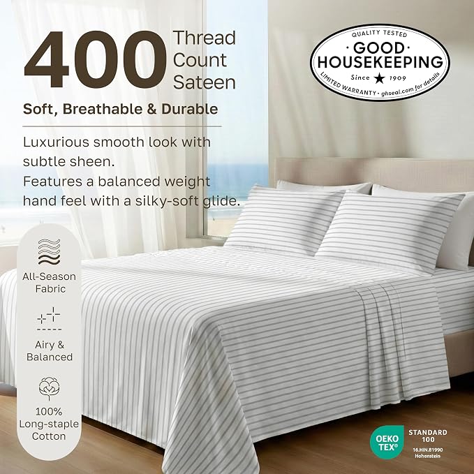 California Design Den Soft Cotton Cal King Size Bed Sheets Set, 400 TC Good - Image 3