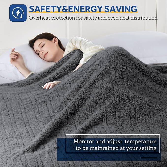 Sealy Electric Blanket Full Size, Soft Sherpa Heated Blanket Single Control - Image 3