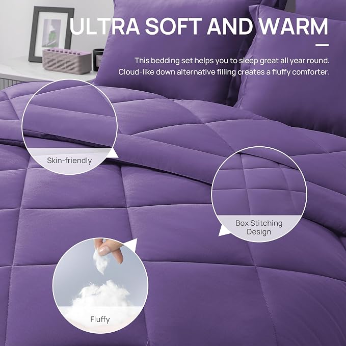 Love's cabin Queen Comforter Set Purple, 7 Pieces Queen Bed in a Bag, All - Image 5