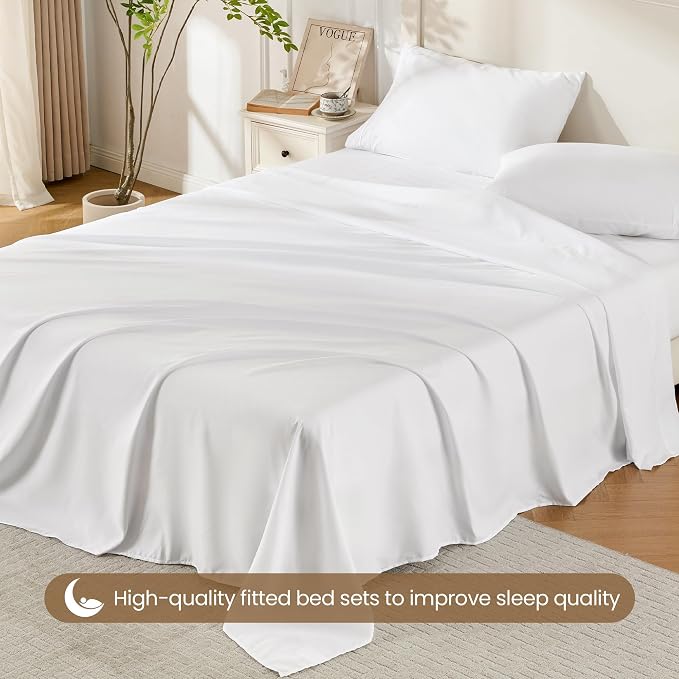 ROSE&RISY White Queen Sheet Set, 4 Pieces Soft Bedding Queen Sheet Set - Image 5