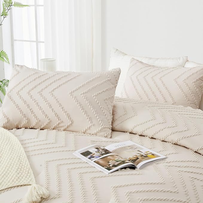 Andency Queen Comforter Set Beige, Comforters Queen Size Boho Cream Soft Warm - Image 4
