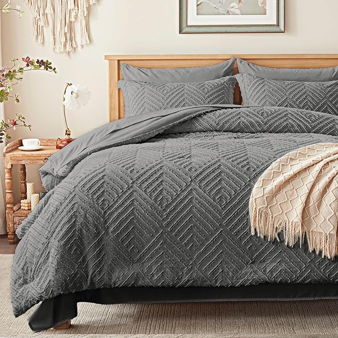 Zzlpp Twin Comforter Set 5 Pieces, Dark Grey Tufted Bed in a Bag - Image 2