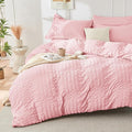HYMOKEGE Pink Duvet Cover King Size, Ultra Soft 3-Piece Seersucker Duvet Cover by HYMOKEGE