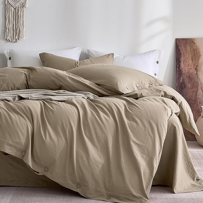 JELLYMONI 100% Washed Cotton Duvet Cover King – Soft, Breathable Linen-Look by JELLYMONI