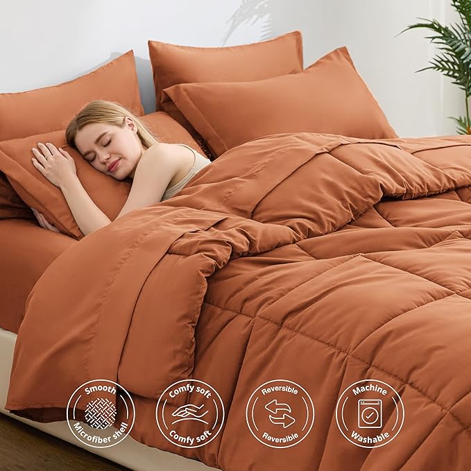 Love's cabin Twin Comforter Set Burnt Orange, 5 Pieces Twin Bed in a Bag - Image 3