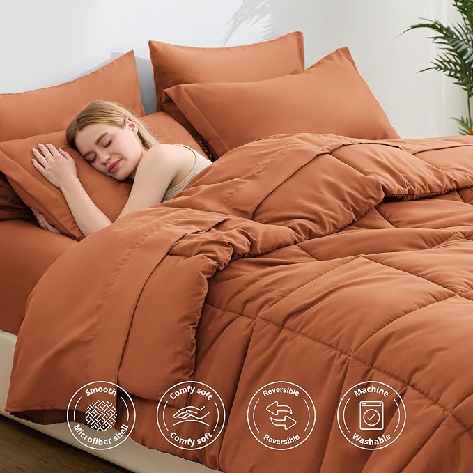 Love's cabin King Size Comforter Set Burnt Orange, 7 Pieces King Bed in a Bag - Image 3
