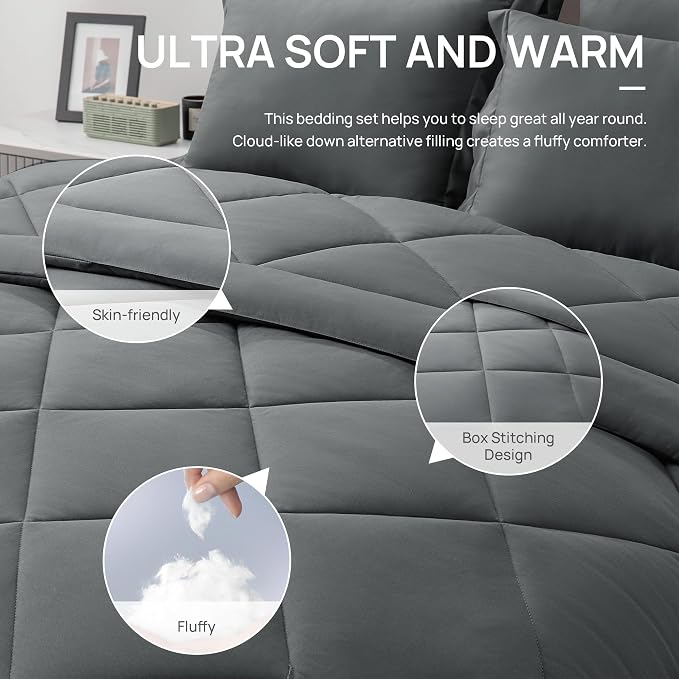 Love's cabin Full Comforter Set Dark Grey, 7 Pieces Full Bed in a Bag, All - Image 5