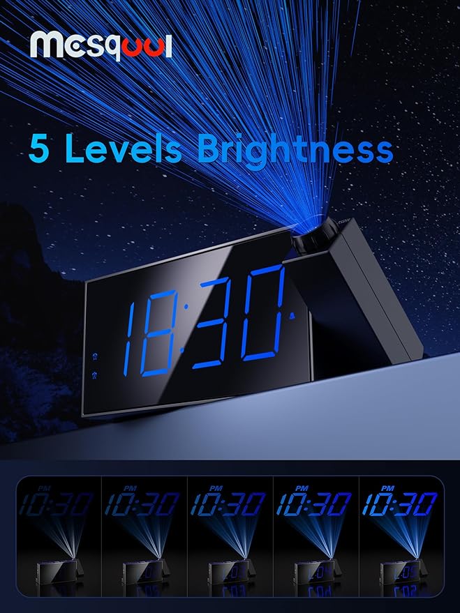 Mesqool Projection Alarm Clock, Loud Vibrating Alarm Clock - Image 4