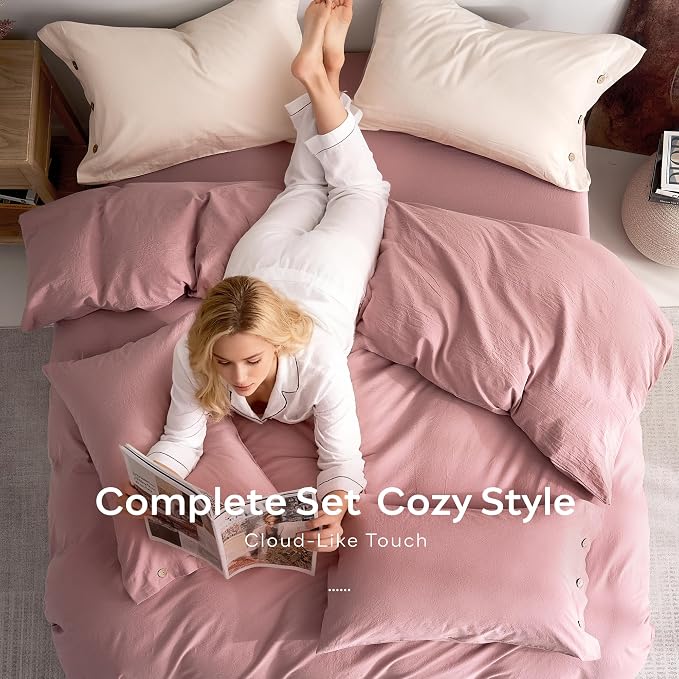 JELLYMONI 100% Washed Cotton Duvet Cover King – Soft, Breathable Linen-Look - Image 8