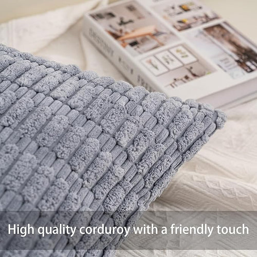 Aegero Corduroy Decorative Throw Pillow Covers 14x36 Inch Soft Striped Pillow - Image 2