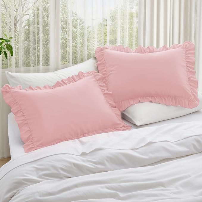 KKJIAF Ruffle Pillow Cases Queen Size Set of 2, Ruffled Pillow Covers - Image 2