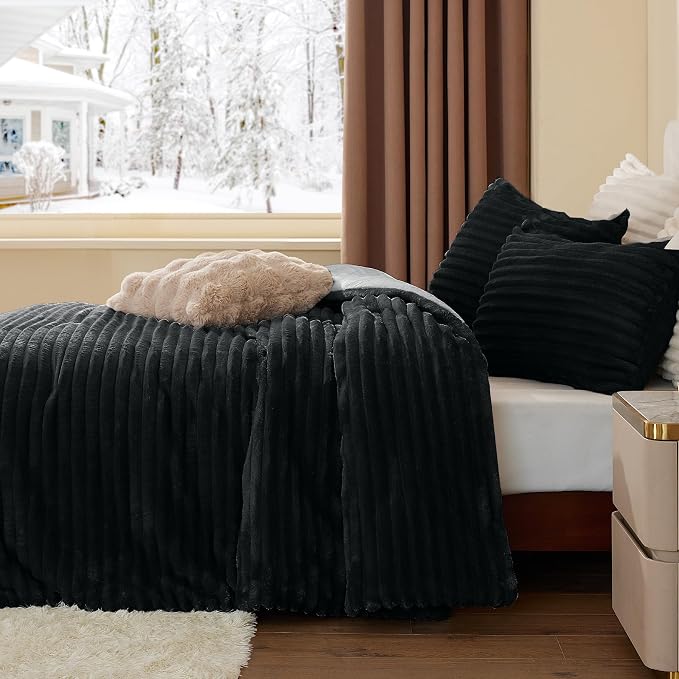 BEDELITE Fleece Twin Comforter Set -Super Soft & Warm Fluffy Black Bedding - Image 4