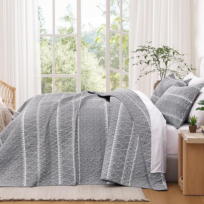 Andency Quilts Queen Size Grey, 3 Pieces Queen Quilt Bedding Set Boho - Image 7