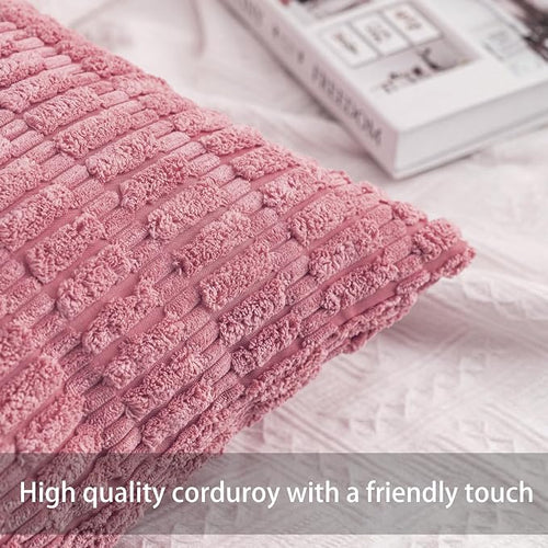 Aegero Pack of 2 Corduroy Decorative Throw Pillow Covers 12x20 Inch Soft - Image 2