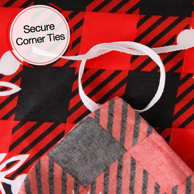 JSD Red Buffalo Plaid Snowflakes Duvet Cover Set Full Size, 3 Piece Christmas - Image 4