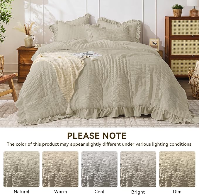 JOLLYVOGUE Queen Comforter Set, 3 Pieces Linen Seersucker Comforters Queen Size - Image 8