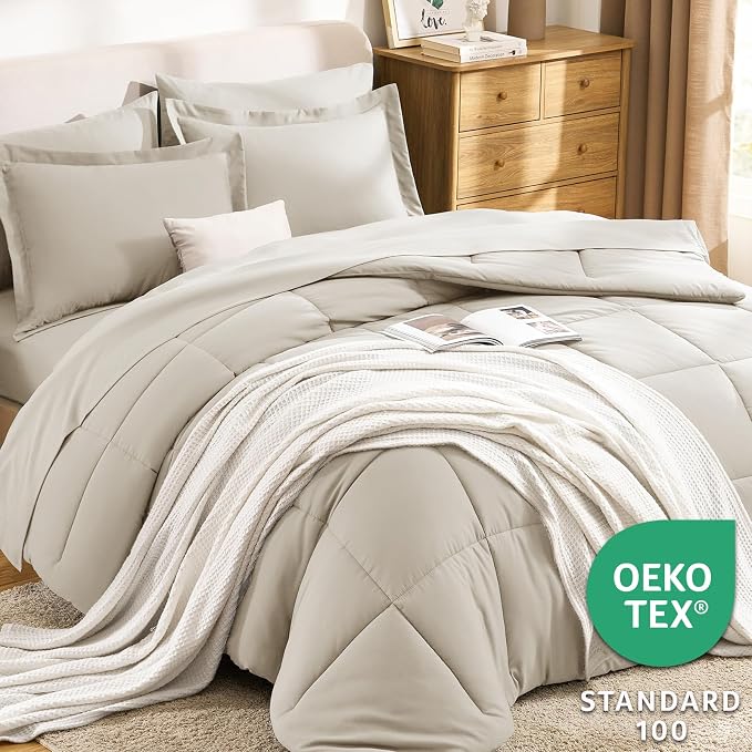 CozyLux Twin XL Comforter Set Beige - Image 3