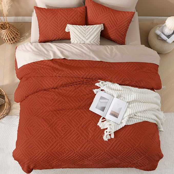 Andency Burnt Orange Oversized King Comforter 128''x120'', 3 Pieces Terracotta - Image 7