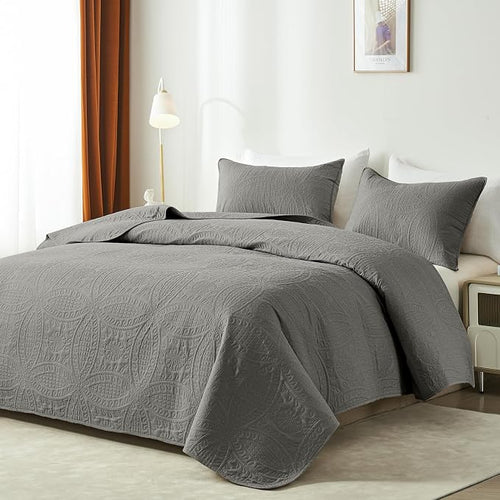 akkialla Dark Grey King/Cal King Quilt Set, Ultrasonic Lightweight Bedspread - Image 2