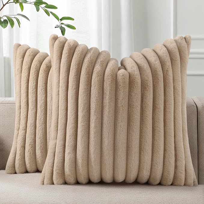Pallene Faux Fur Plush Throw Pillow Covers 22x22 Set of 2, Luxury Soft Fluffy by PALLENE