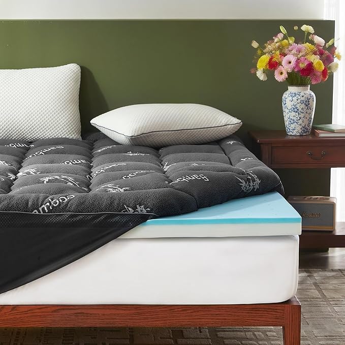 BEDLORE 4 Inch Memory Foam Mattress Topper King, 2-in-1 Dual Layer Design by Bedlore
