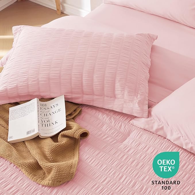 MUXHOMO 7 Pieces Full Comforter Set, Seersucker Bed in a Bag Full Size - Image 9